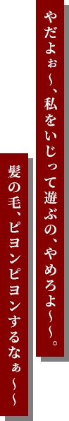 やだよぉ～、私をいじって遊ぶの、やめろよ～～。髪の毛、ピヨンピヨンするなぁ～～