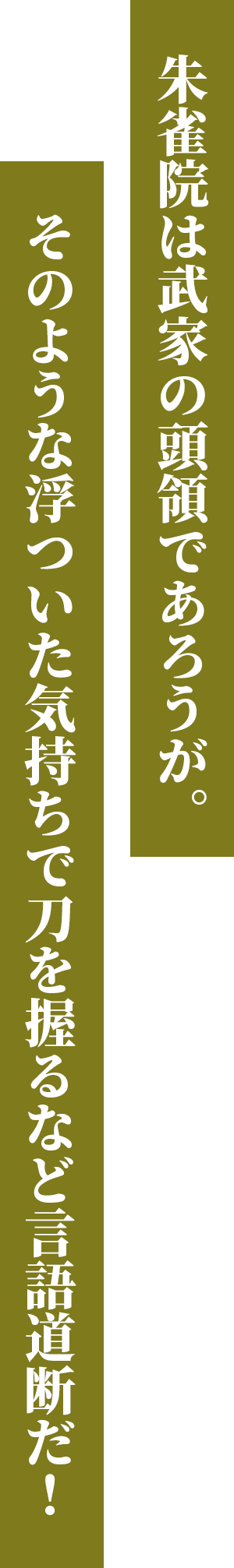 朱雀院は武家の頭領であろうが。そのような浮ついた気持ちで刀を握るなど言語道断だ！